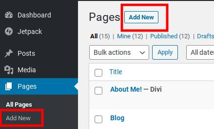 Adding a new page in WordPress